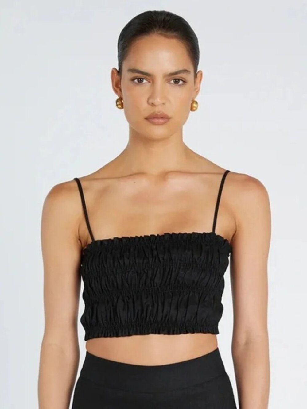 DISSH Bianca Black Shirred Linen Top Size AUS 12 (US 8) NWT